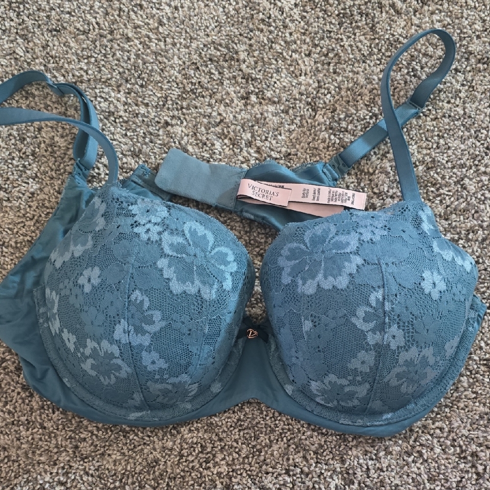 Victoria's Secret Body By Victoria Demi Teal Blue Floral Lace Underwire Bra